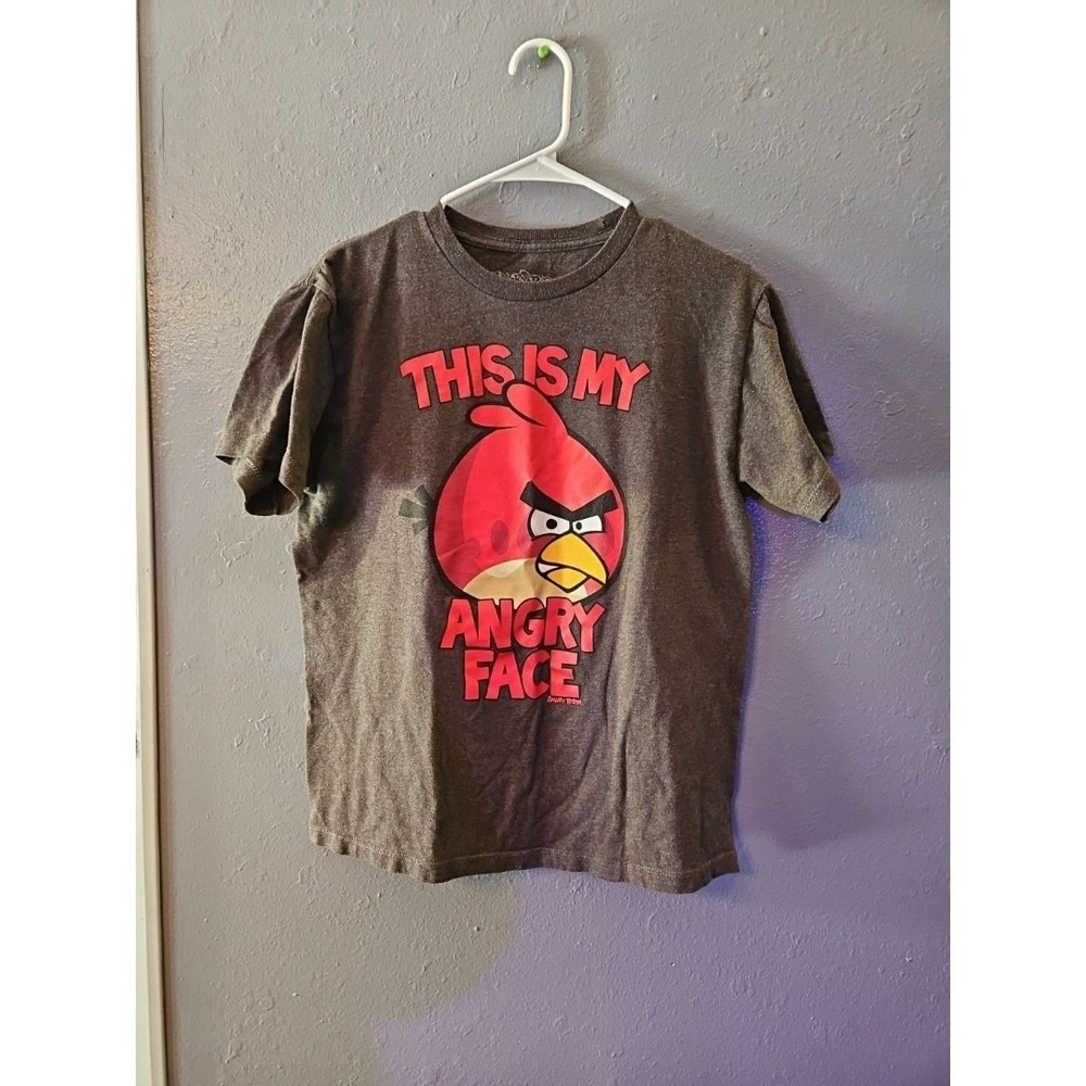 Angry Birds T Shirt Medium "This is My Angry Face" Gray Shirt size medium (A280)